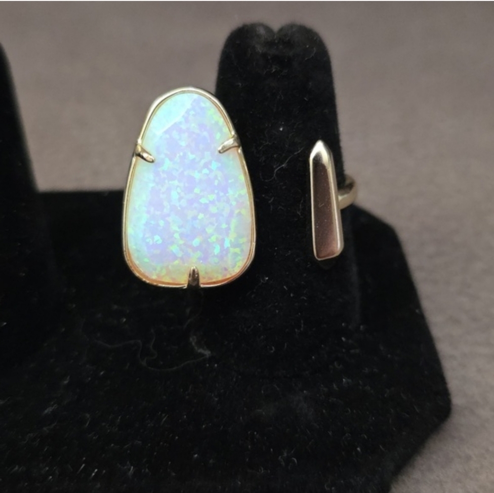 RARE Kendra Scott Gold Open Ring White And Pink Kyocera Opal Sparkle Adjustable